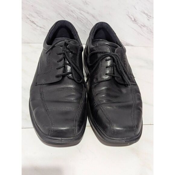 Ecco Men's Black Solid Leather Square Toe Tie Closure Oxford Shoe Size 11.5 - Picture 3 of 9